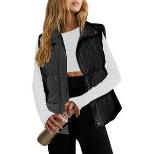 Women Puffer Vest Lightweight Stand Collar Sleeveless Winter Warm Zip Up Padded